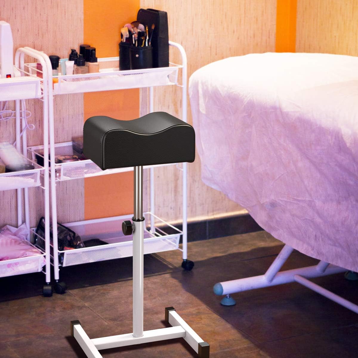 COSTWAY Pediküre-Hocker, Beinstütze höhenverstellbar von 45 cm – 65 cm, Fußstütze, Fußhocker für Nagelpflege in Salons, Spa (schwarz) – Bild 9
