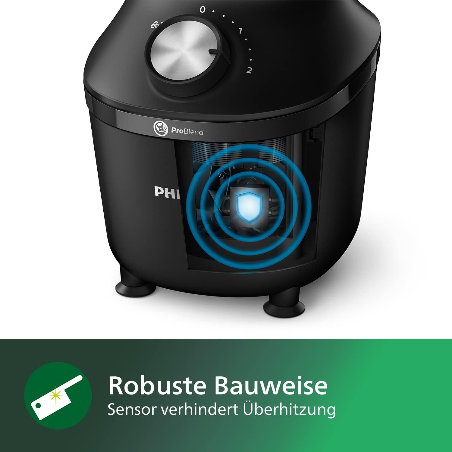 Philips HR2291/41 Standmixer 3000 Series (600 Watt, ProBlend-Technologie, 4 Messer, 2L Glasbehälter, inkl. Trinkflasche) schwarz – Bild 3