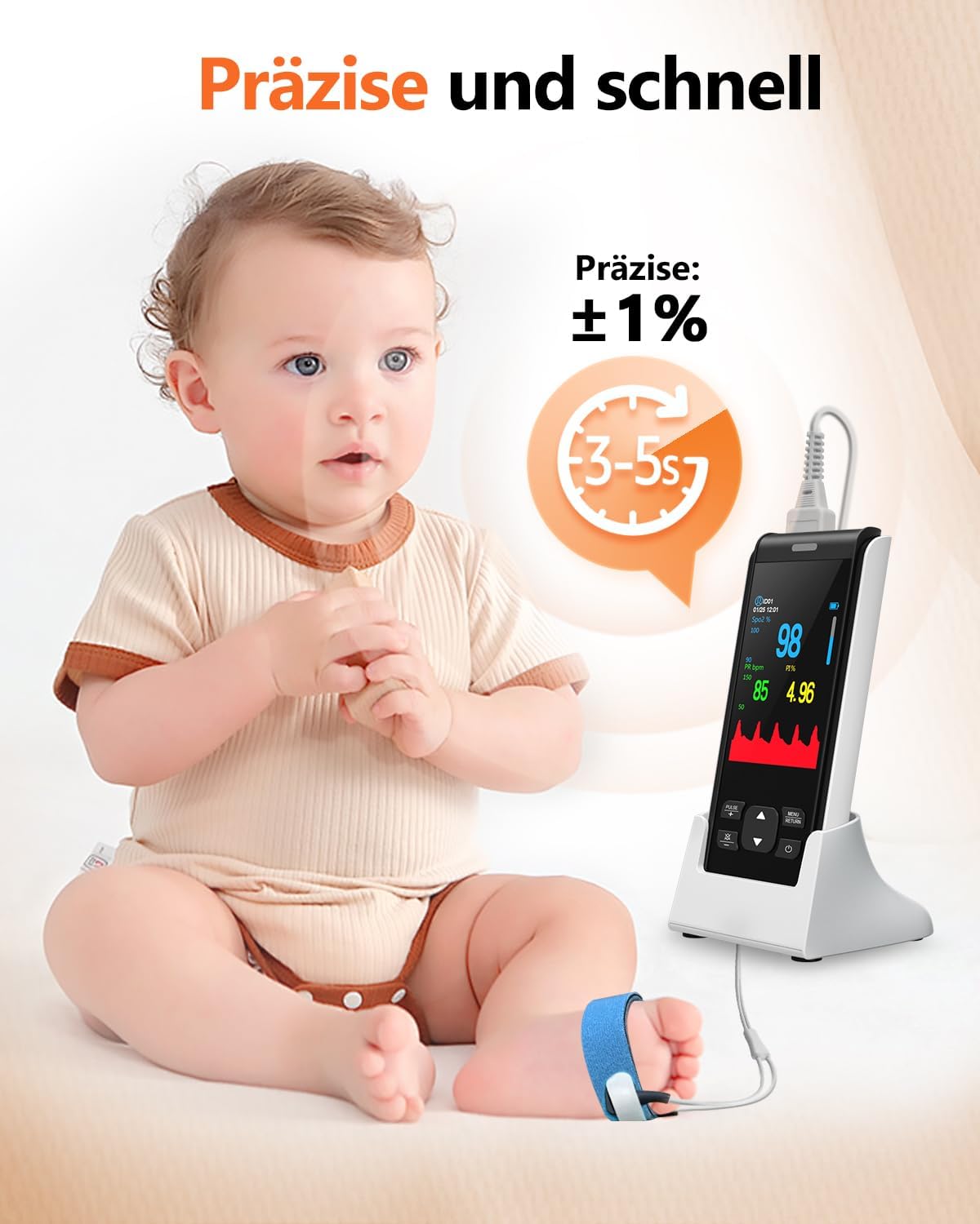 Tragbares HealthTree Pulsoximeter, wiederaufladbarer Sauerstoffmonitor, Sauerstoffsättigungsmonitor für Kinder, SpO2-Level-Überwachung, Herzfrequenz und Infusionsindex – Bild 8