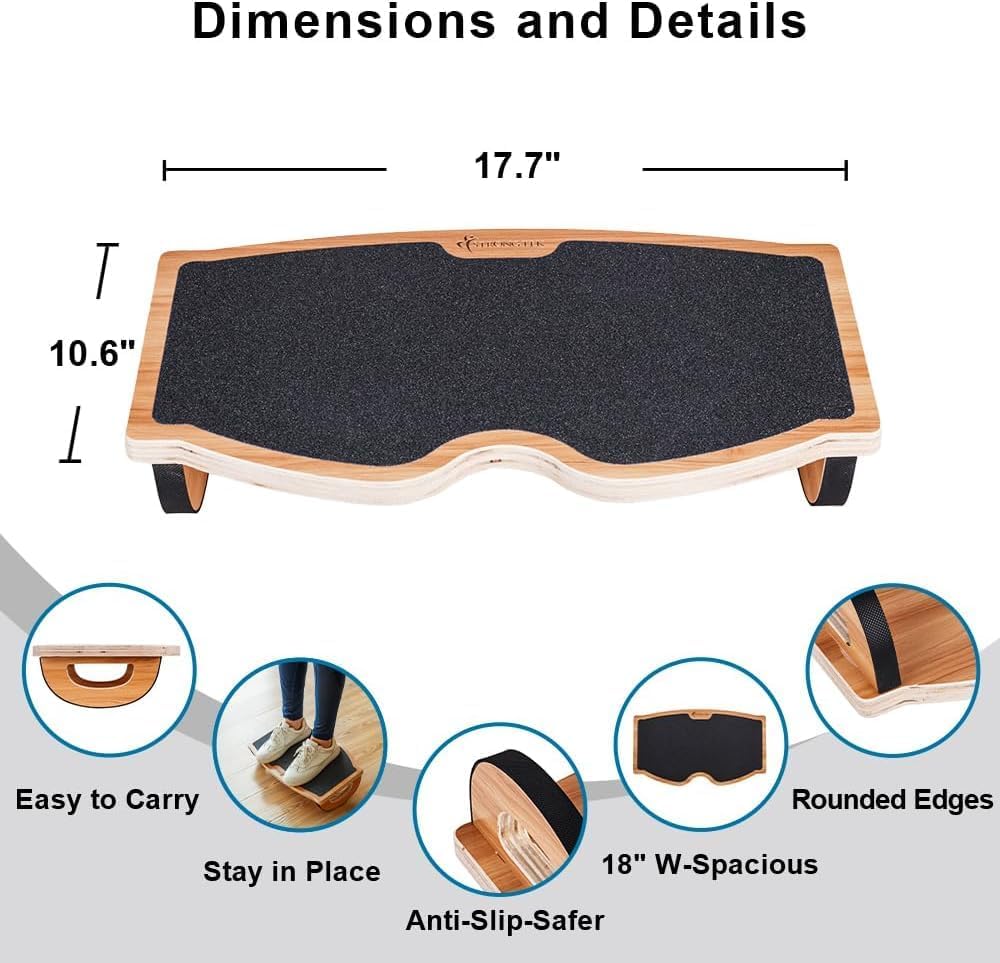StrongTek Fußstütze unter dem Schreibtisch, Schreibtisch-Fußstütze, Schaukelfuß-Pflegehocker, Rocker Balance Board, Naturholz, rutschfest, ergonomische Druckentlastung zur Haltungsunterstützung, Zuhause, Büro (18 B x 11 L) – Bild 5