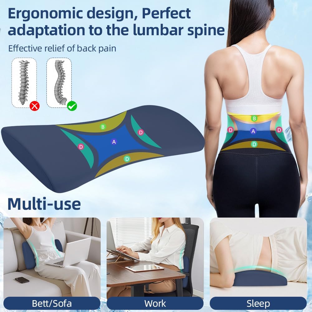 HOTUT Lendenwirbelstützkissen, orthopädisches Memory-Schaum-Lendenkissen, Lendenkissen zum Schlafen für Bett, Sofa, Stuhl, Auto und Bürostuhl (Dunkelblau) – Bild 4