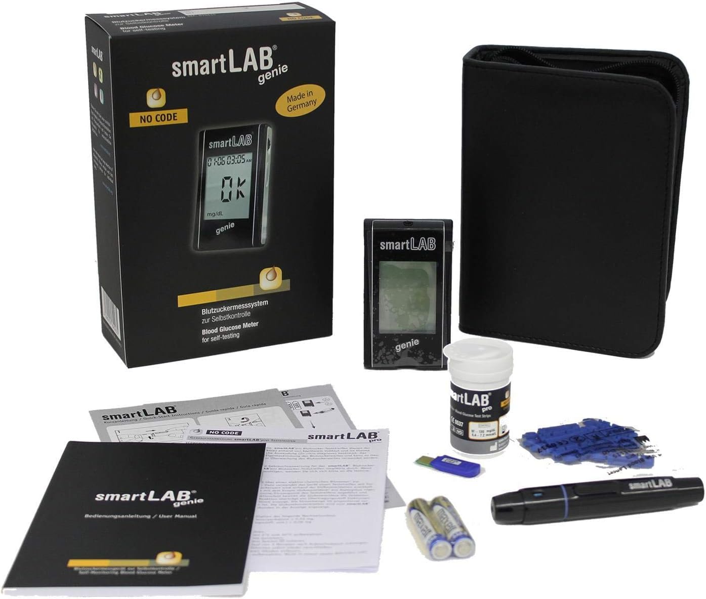smartLAB Genie Blutzuckermesssystem Bundle | Mess-Kombi-Set mit 100 Blutzucker-Teststreifen und 100 Lanzetten für das tägliche Diabetes-Blutzucker-Messsystem | Präzise Blutdruckmessung mit großem Display – Bild 5
