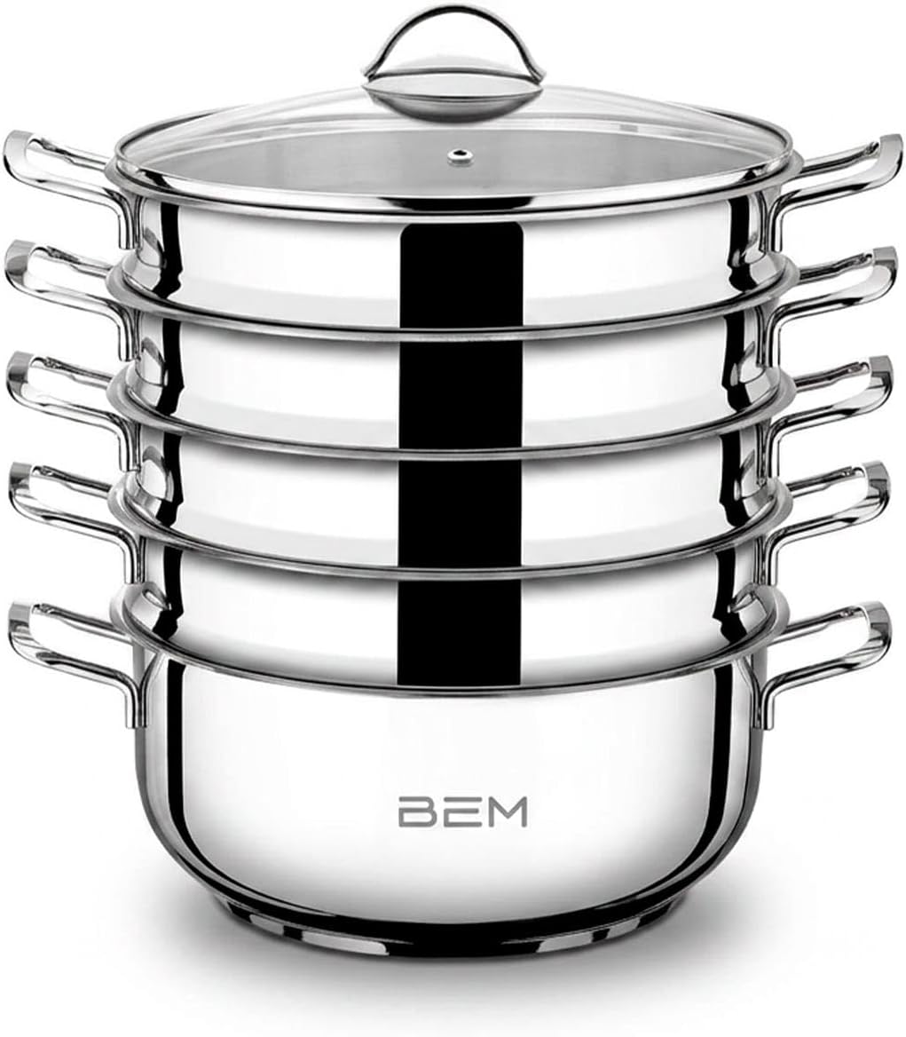 BEM Mantowarka Dampfgartopf mit Glasdeckel und Dampfeinsatz, induktionsgeeignet, 6er-Set, Edelstahl 18/10, Durchmesser 28 cm – Bild 9