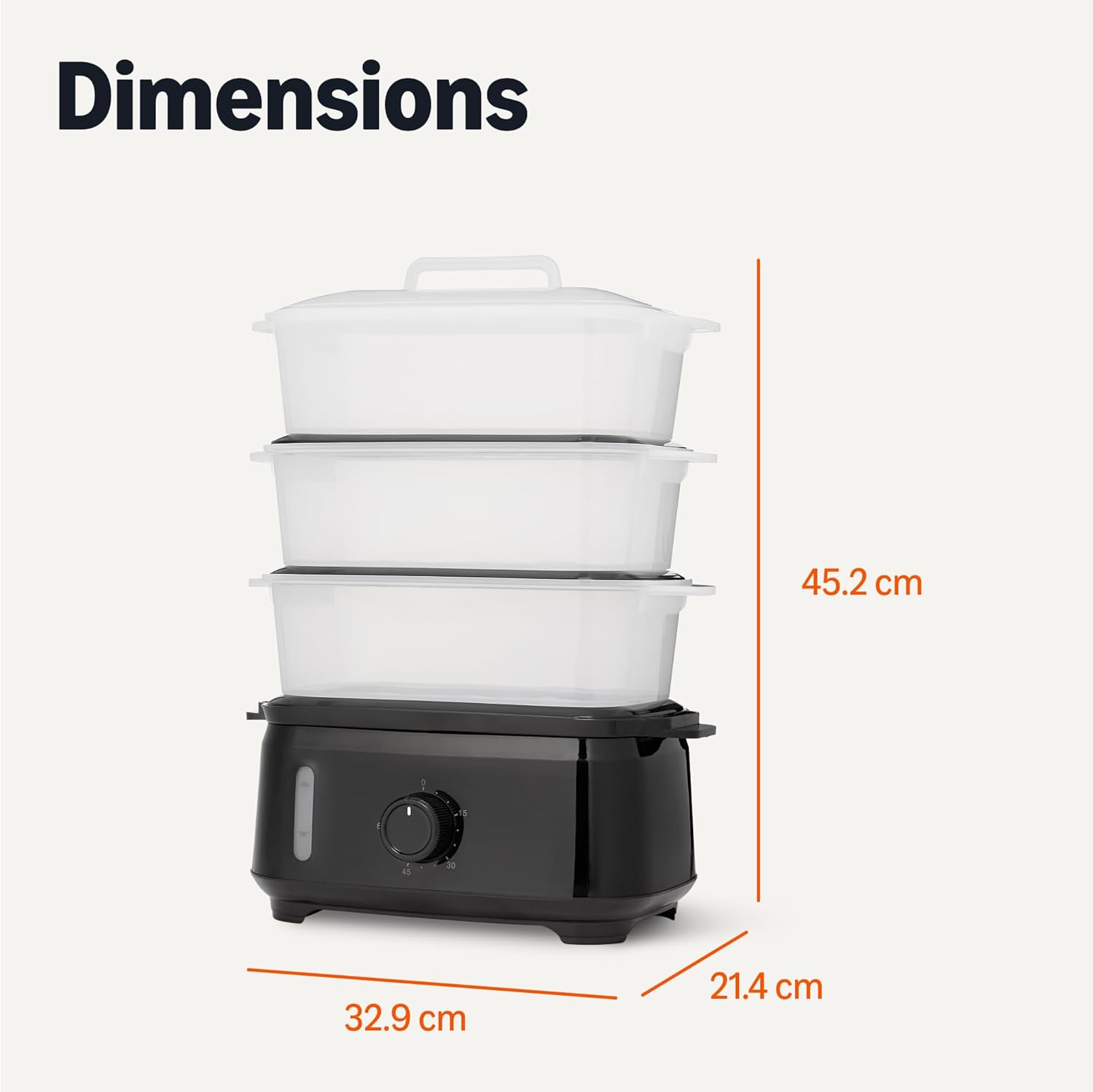 Amazon Basics Elektrischer Dampfgarer zum Kochen von Gemüse mit 3 Ebenen, BPA-frei, 9 l, 950 W, Schwarz – Bild 5