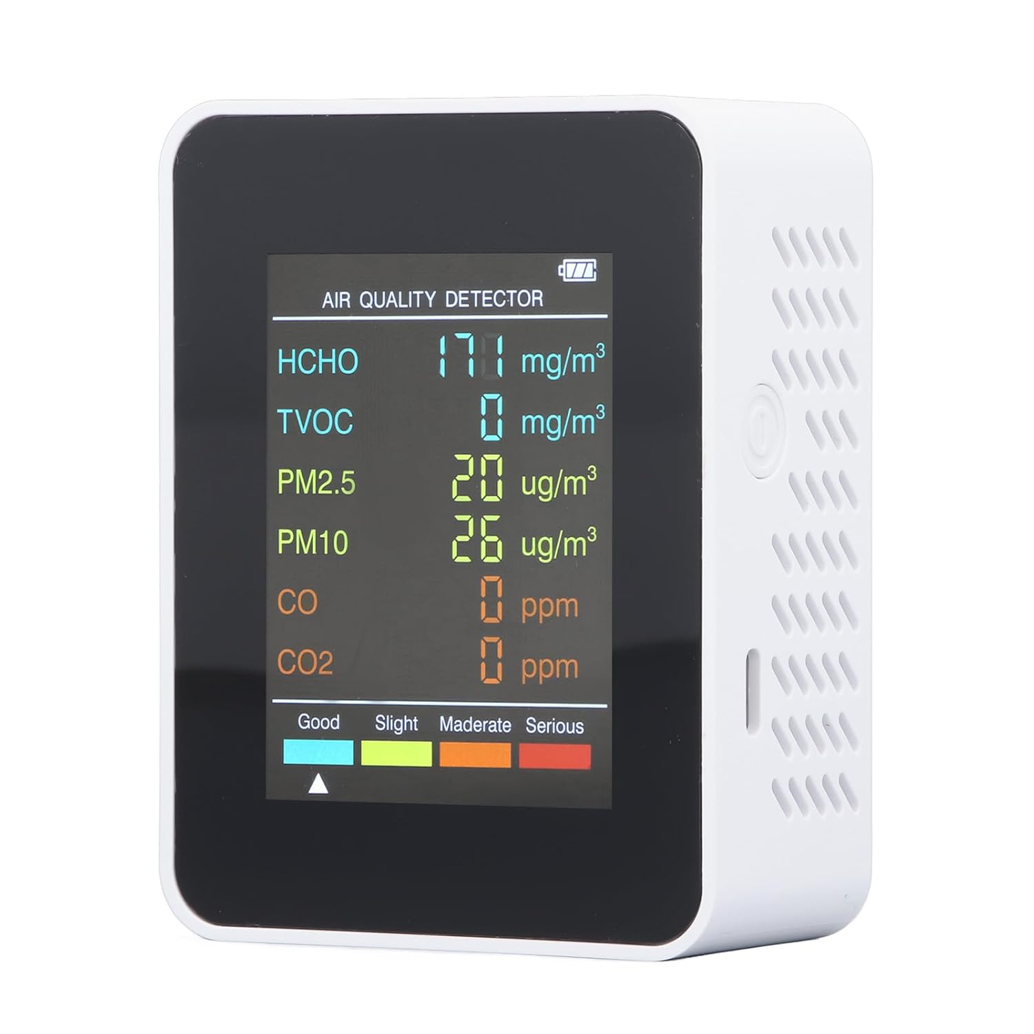 CO2-Monitor, Raumluftqualitätsmonitor, tragbares Luftqualitätsmessgerät für CO2 TVOC HCHO PM2.5 PM10-Erkennung, Luftqualitätstester für Zuhause (weiß)