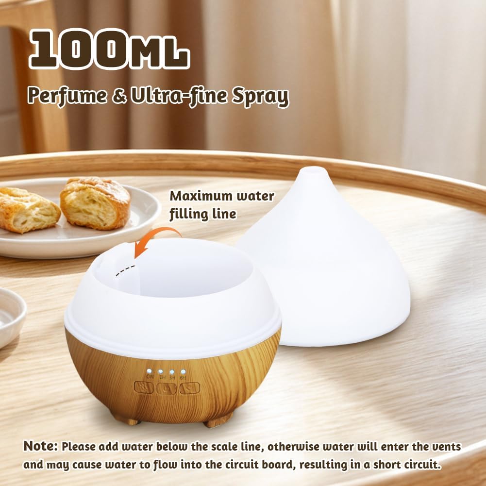 Flintronic Aroma-Diffusor, 100 ml, Ultraschall-Luftbefeuchter, Aromatherapie-Öl-Diffusor, Diffusor für ätherische Öle, Duftöl-Diffusor mit 7 farbigen LED-Lichtern und automatischer Abschaltfunktion – Bild 6