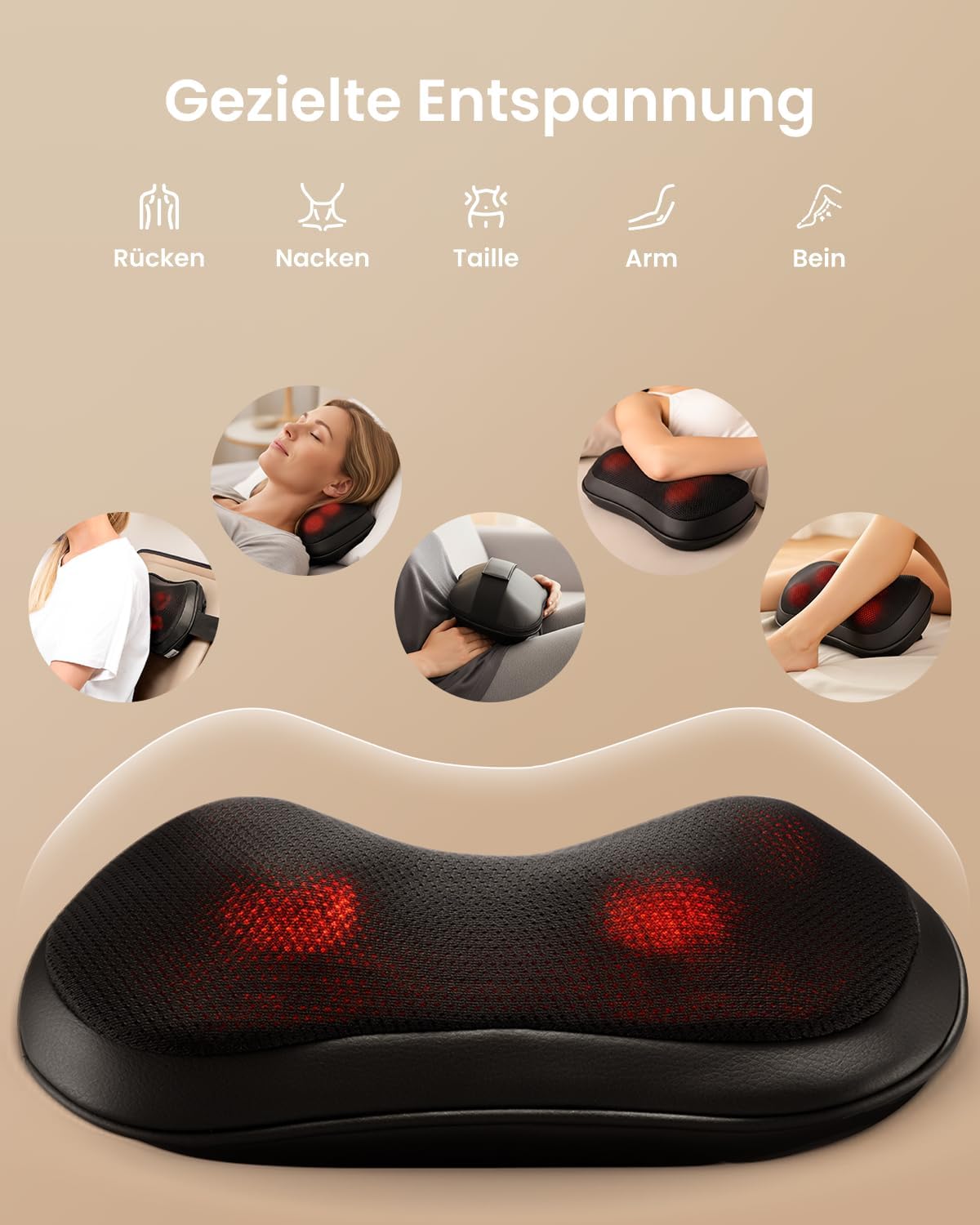 RENPHO Shiatsu-Massagegerät, Massagekissen mit Wärmefunktion, Rückenmassagegerät mit 3 Geschwindigkeiten, 4D-Nackenmassagegerät mit Tiefenknetmassage, Geschenke für Frauen, Männer – Bild 6