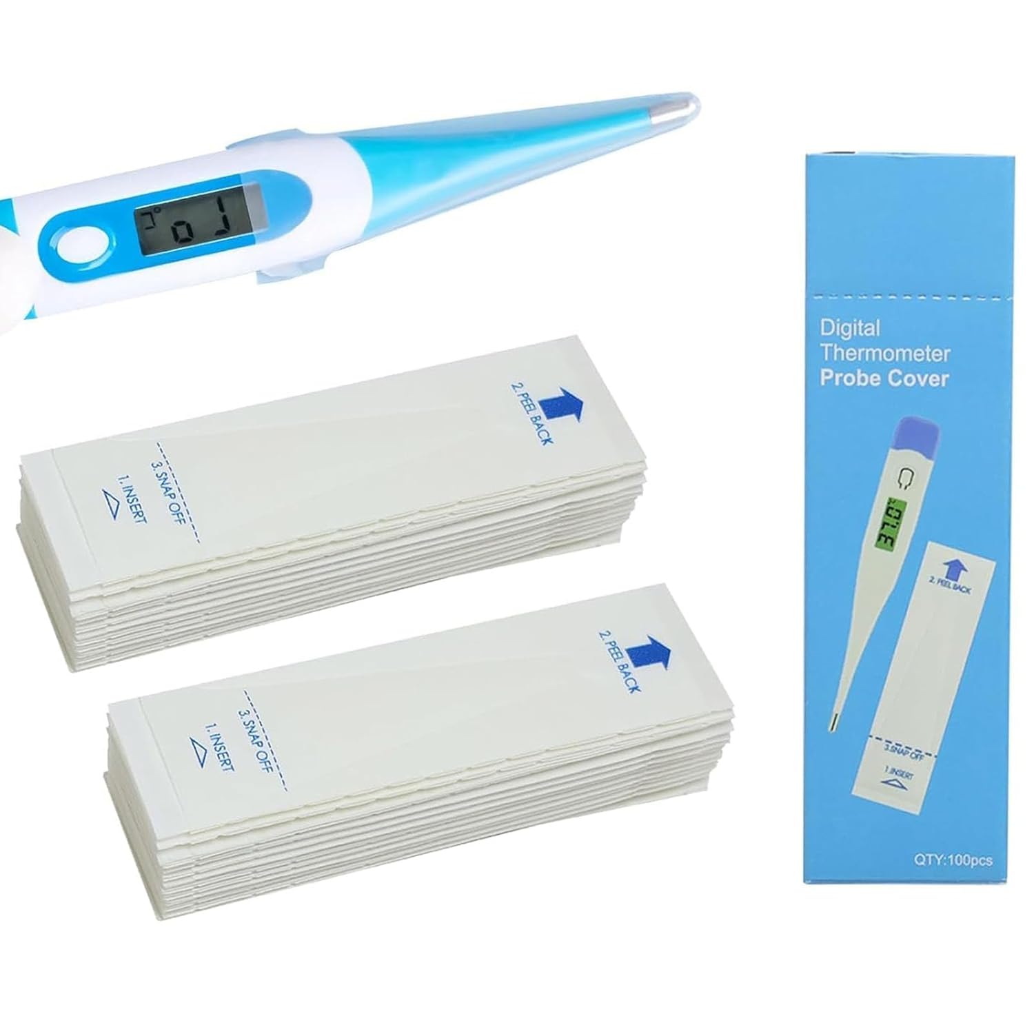 100 Stück Fieberthermometer-Schutzhüllen, Einweg-Hygienehüllen für Thermoscan-Ohrthermometer und digitale Thermometer-Sondenhüllen, Rektalschutzkappen ohne Gleitmittel für Baby, Kinder, Erwachsene