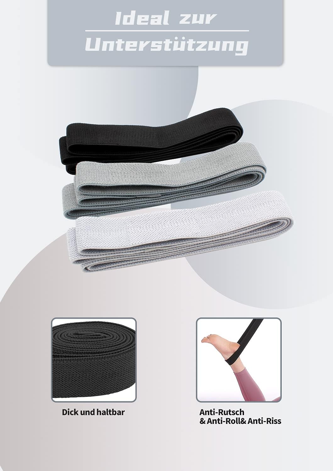 Fitnessbänder Lang Stoff Trainingsbänder Pilates, 3er Set Widerstandsbänder rutschfeste Sportbänder Gymnastikband Widerstandsbänder Krafttraining Fitnessband Stretchband Fitness Workout – Bild 3