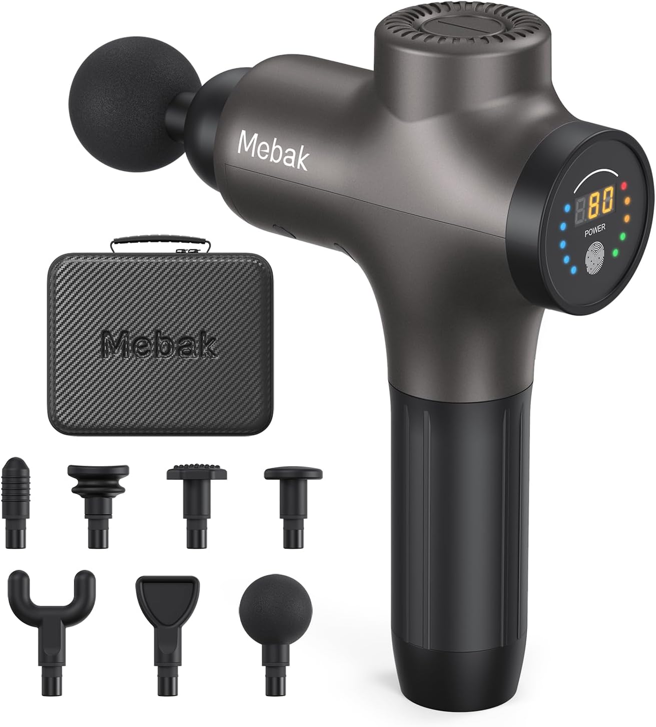 Mebak 3 Massagepistole, Muskelmassagegerät, elektrisches Handmassagegerät, Faszien-Tiefengewebe für Nacken, Rücken, Körper, tragbar, mit geräuschlosem bürstenlosen Motor, 7 Köpfen, 5 Geschwindigkeiten