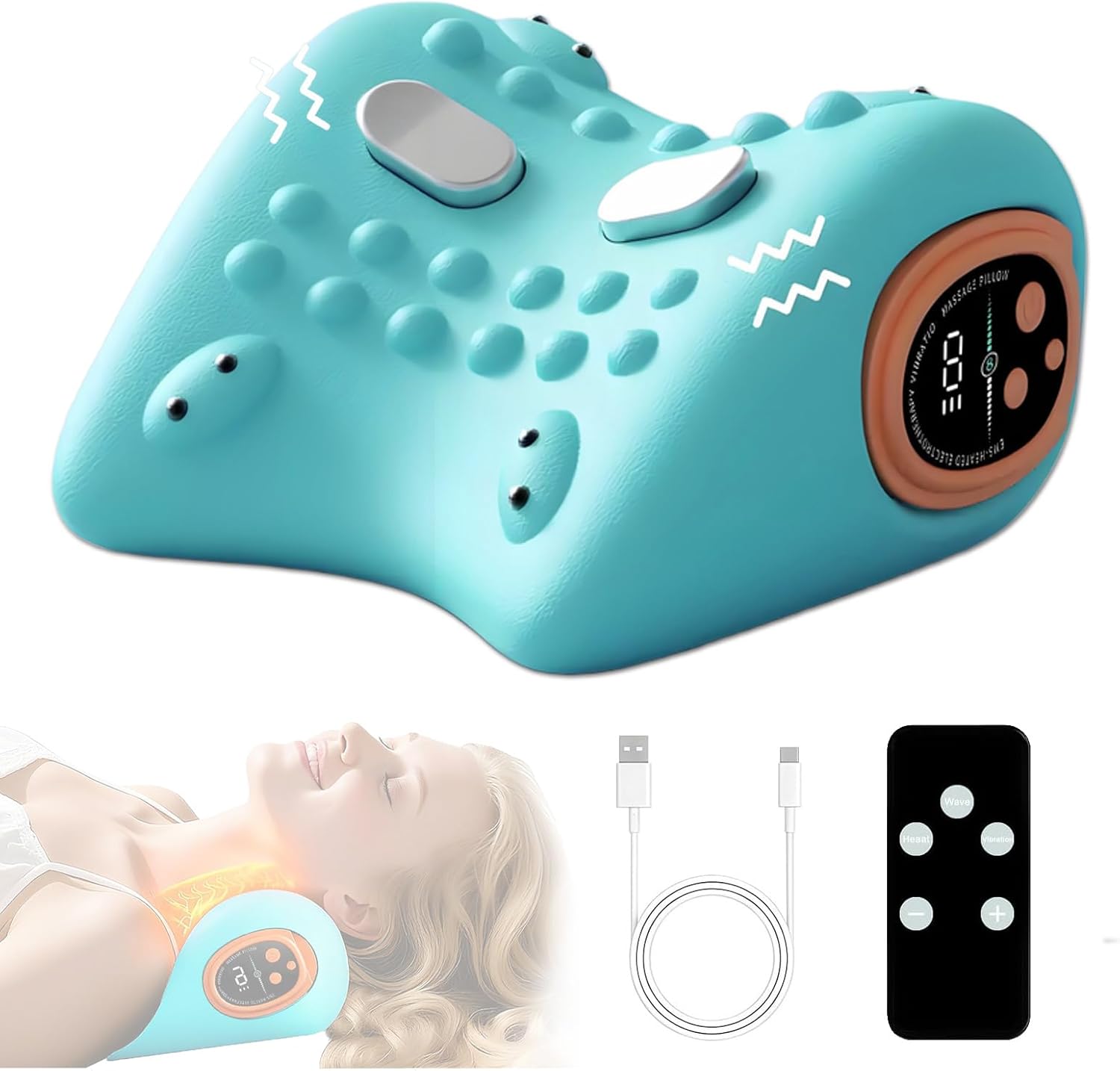 Elektrisches Nackenmassagegerät mit EMS & Wärme, Massagegerät Nacken 3 Modi 6 einstellbare Frequenzen, kabellos mit Akku für Zuhause, Büro und Reisen