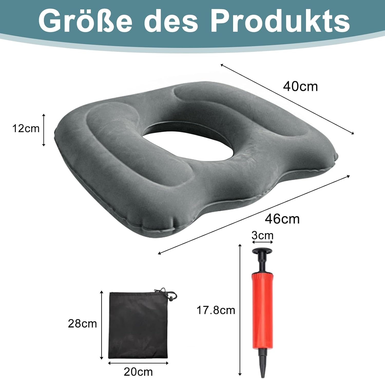 Aufblasbares Hämorrhoidenkissen, orthopädisches Sitzkissen, Donut-Kissen gegen Steißbeinschmerzen, Hämorrhoiden-Sitzkissen, rundes Hämorrhoiden-Sitzkissen für Rollstühle, Bürostühle, Autositz (grau) – Bild 2