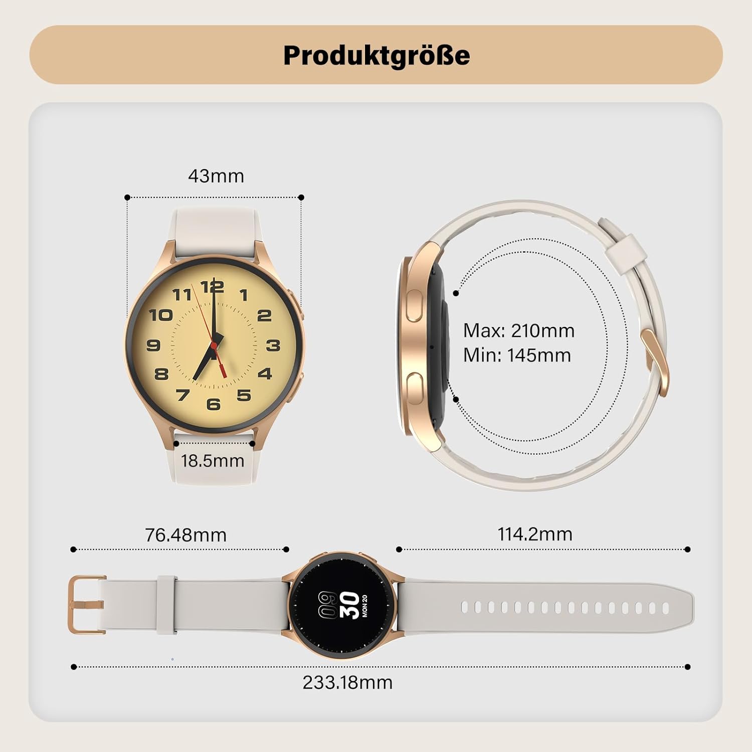 Smartwatch Damen Gold mit Telefonfunktion, 1,32" AMOLED Display Elegant, Fitness Uhr mit Alexa & GPS, SpO2/Puls/Zyklustracking, 5ATM Wasserdicht, Schrittzähler Uhr für Android iOS – Bild 9