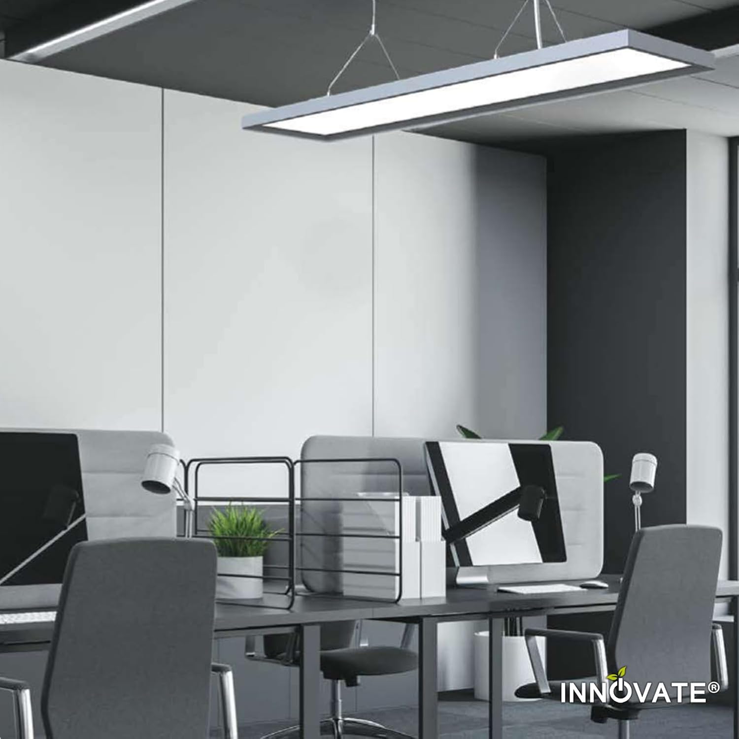 INNOVATE Office Pro Pendelleuchte Up & Down Silber, LED-Hängelampe, Büro, Hängelampe, höhenverstellbar, LED-Pendelleuchte, Tageslichtlampe, Arbeitszimmer, Hängepaneel, 6000 K, 4000 lm – Bild 5