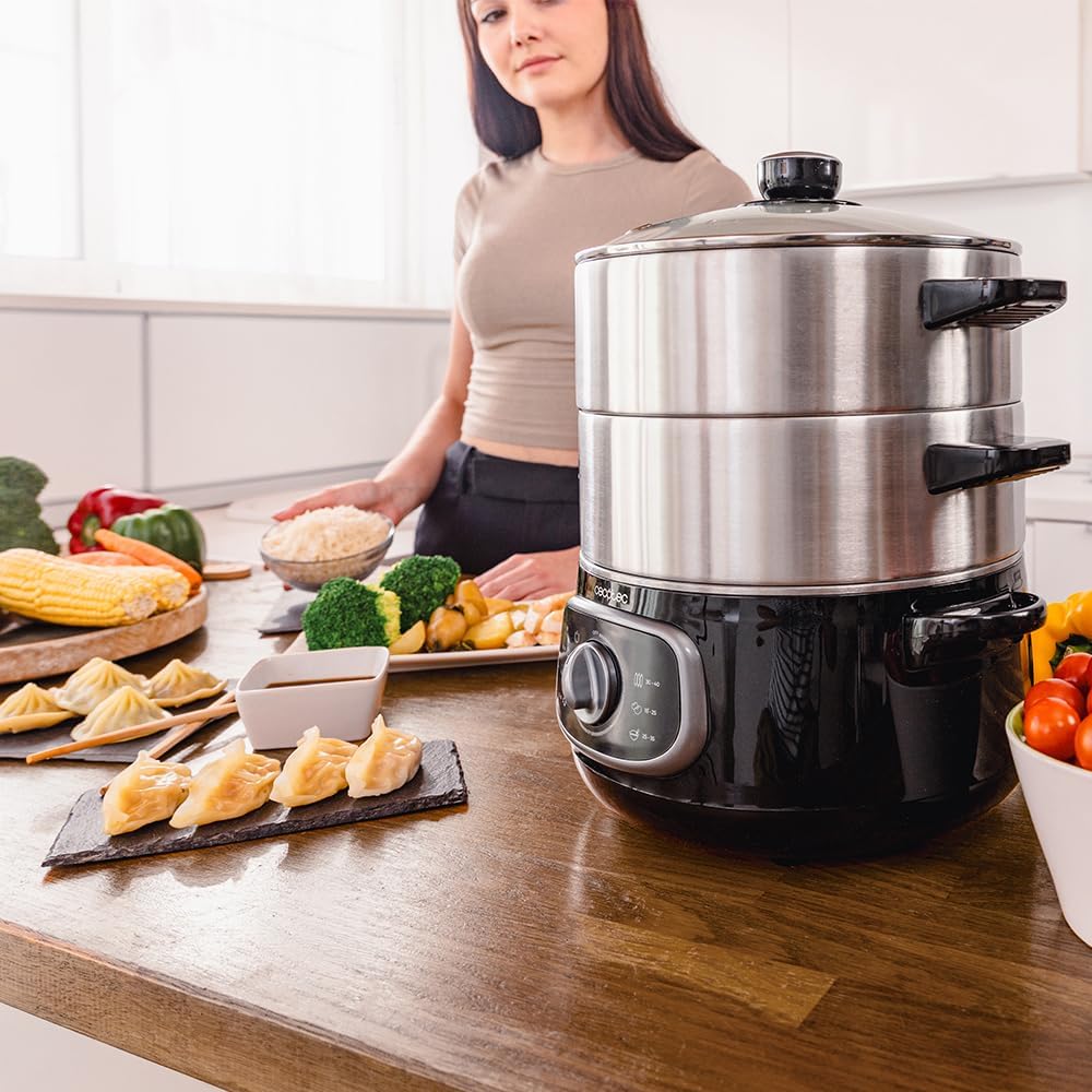 Cecotec Vapovita Steelpot elektrischer Dampfgarer. Leistung 1300 W, Edelstahlbehälter, 10 l, einstellbare Zeit, automatische Abschaltung, einfache Reinigung, spezieller Deckel, gesundes Kochen, Sicherheit – Bild 4