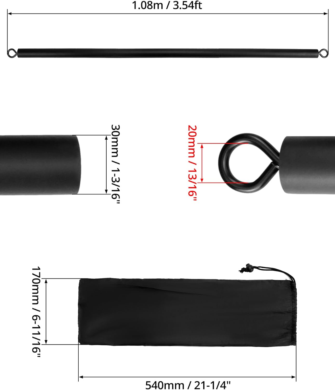 QWORK® Tragbar Widerstandsbänder Stange Pilates Bar für Zuhause und Fitnessstudio – 108 cm – max. Belastung 360kg (abnehmbarer Stock x3) – Bild 2