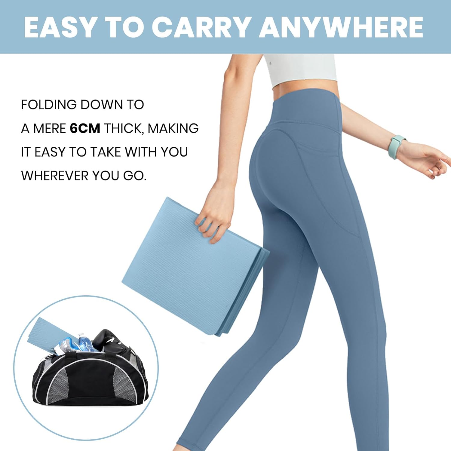 Good Nite, faltbare Yogamatte, rutschfest, tragbar, Fitness, Fitness, Pilates, Sport, Reisematte für Damen und Herren, 182,9 x 61 x 0,6 cm – Bild 4