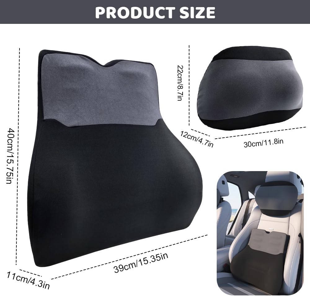 Lendenkissen-Set mit Kopfstütze, Memory-Schaum, Lendenkissen, Schmerzlinderung im unteren Rücken, Auto-Rückenkissen, Lendenwirbelstütze, ergonomisches Rückenstützkissen für Auto, Büro, Zuhause – Bild 2