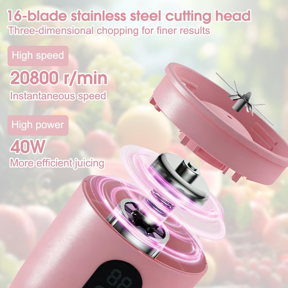 500 ml tragbarer Mixer, Smoothie-Maker mit Reisedeckel, Standmixer, Mixer, elektrischer Mini-Mixer für jede Art von Shake und Smoothie, zerkleinert Eis und Obst – Bild 3