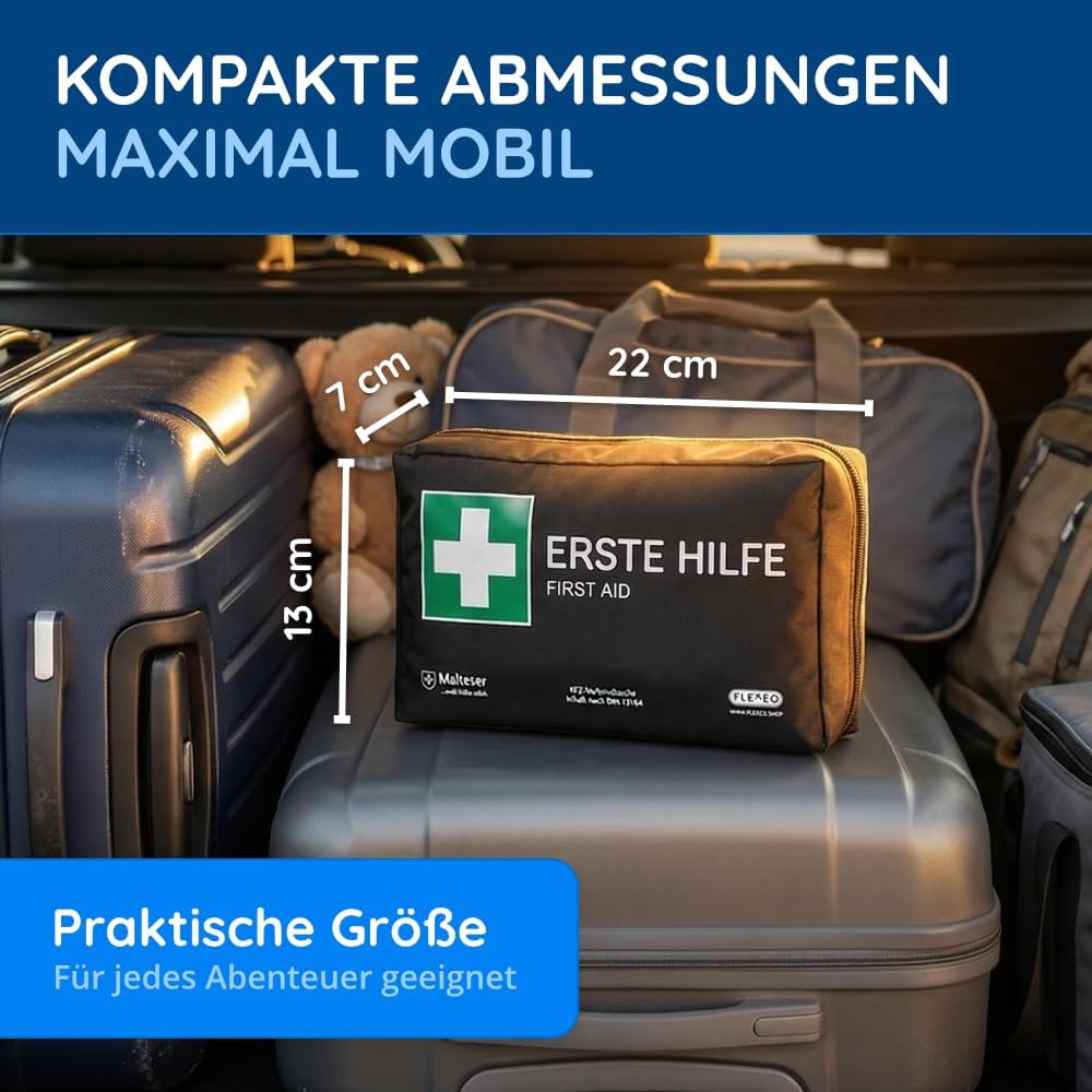 KFZ-Verbandstasche nach aktueller DIN 13164:2022, gültig für 2023 nach StVO, Verbandskasten/Verbandskasten/Verbandkasten Auto/Motorrad, schwarz – Bild 5
