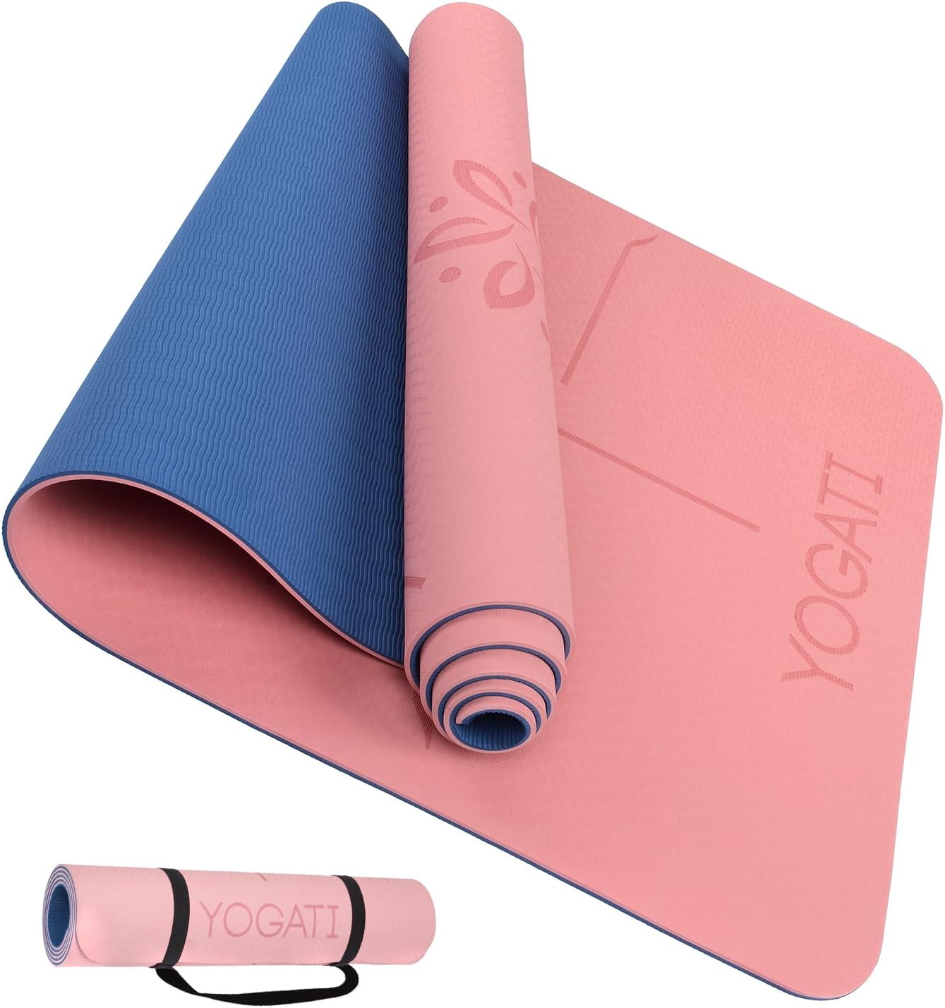 YOGATI Yogamatte, rutschfest, schadstofffrei, mit Tragegurt, Yogamatte mit Ausrichtungslinien, ideale Yogamatte zur Verwendung als Gymnastikmatte, Sportmatte, Fitnessmatte, Yogamatte