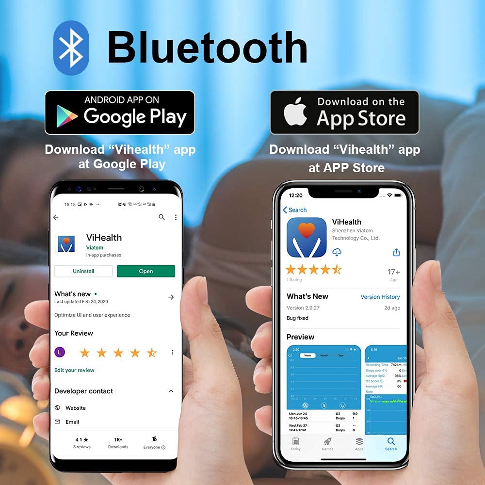 ViATOM Bluetooth Pulsoximeter Fingeroximeter mit App und 12 Datensätzen, Sauerstoffsättigungsmessgerät Finger, Blutsauerstoffmessgerät Finger für Herzfrequenz mit Alarm, professionelle App – Bild 4