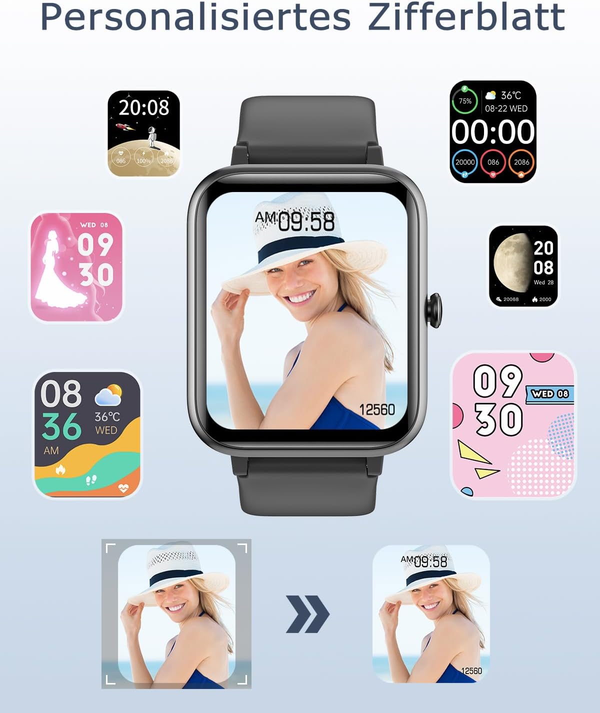 GRV Smartwatch, Unisex-Fitnessuhr mit Herzfrequenzmesser, Schrittzähler, Schlafmonitor, 9 Trainingsmodi – Bild 6