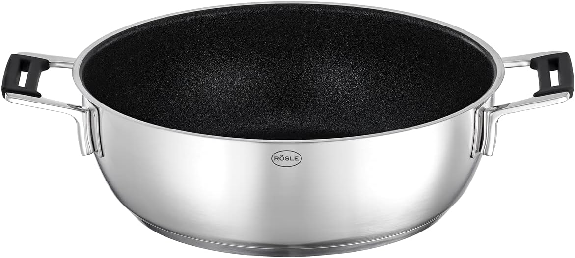 RÖSLE Silence Pro Aroma-Dampfgarer, hochwertige Auflaufform zum Dünsten, Warmhalten und Aufwärmen inklusive Deckelthermometer und Ablagegestell, Edelstahl, spülmaschinenfest, 28 cm, Silber/Schwarz – Bild 2