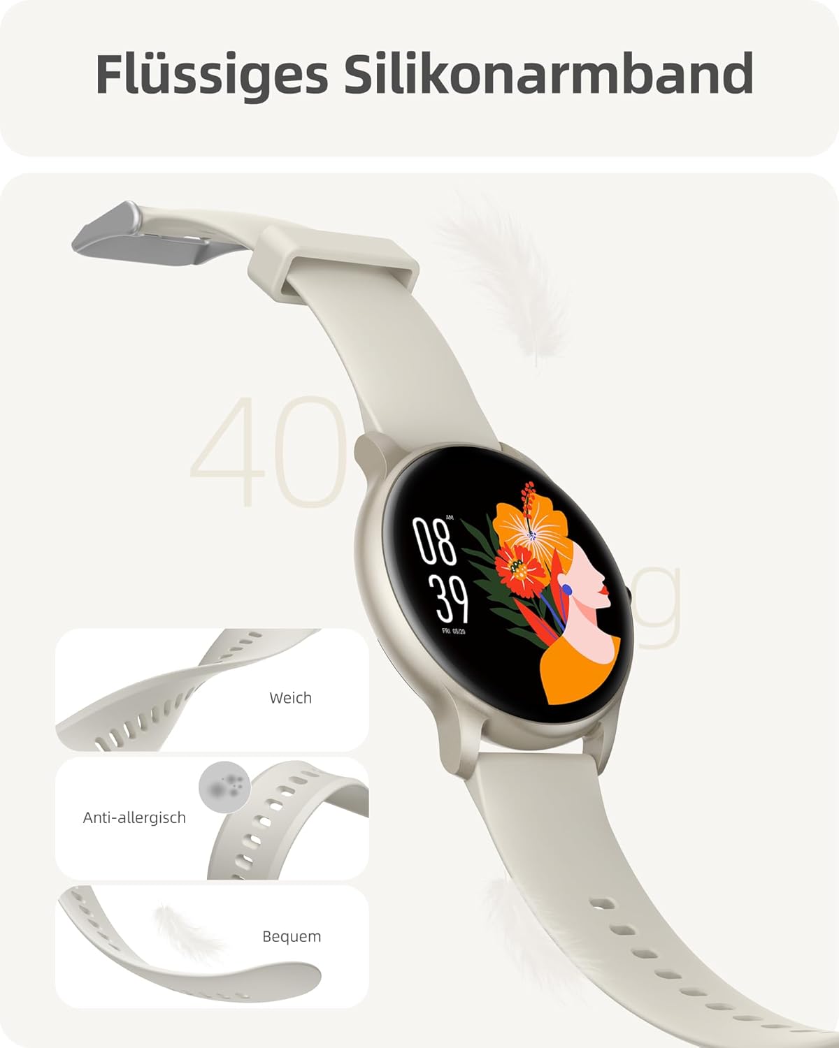 Parsonver Smartwatch für Damen und Herren mit Bluetooth-Anrufen, leichte Sportuhr rund mit über 100 Sportmodi, Schrittzähler, IP68 wasserdicht, Smartwatch mit Herzfrequenz-Schlafmonitor, Sternsilber, SPROD1 – Bild 2