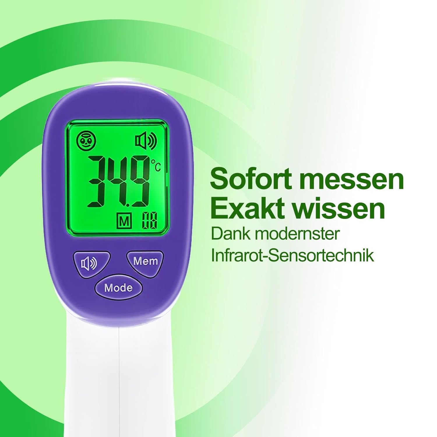 Digitales medizinisches Fieberthermometer, kontaktloses Stirn- und Ohrthermometer mit Infrarot-Technologie für Babys und Erwachsene, mit Fieberalarm und sofortiger Messung – Bild 5