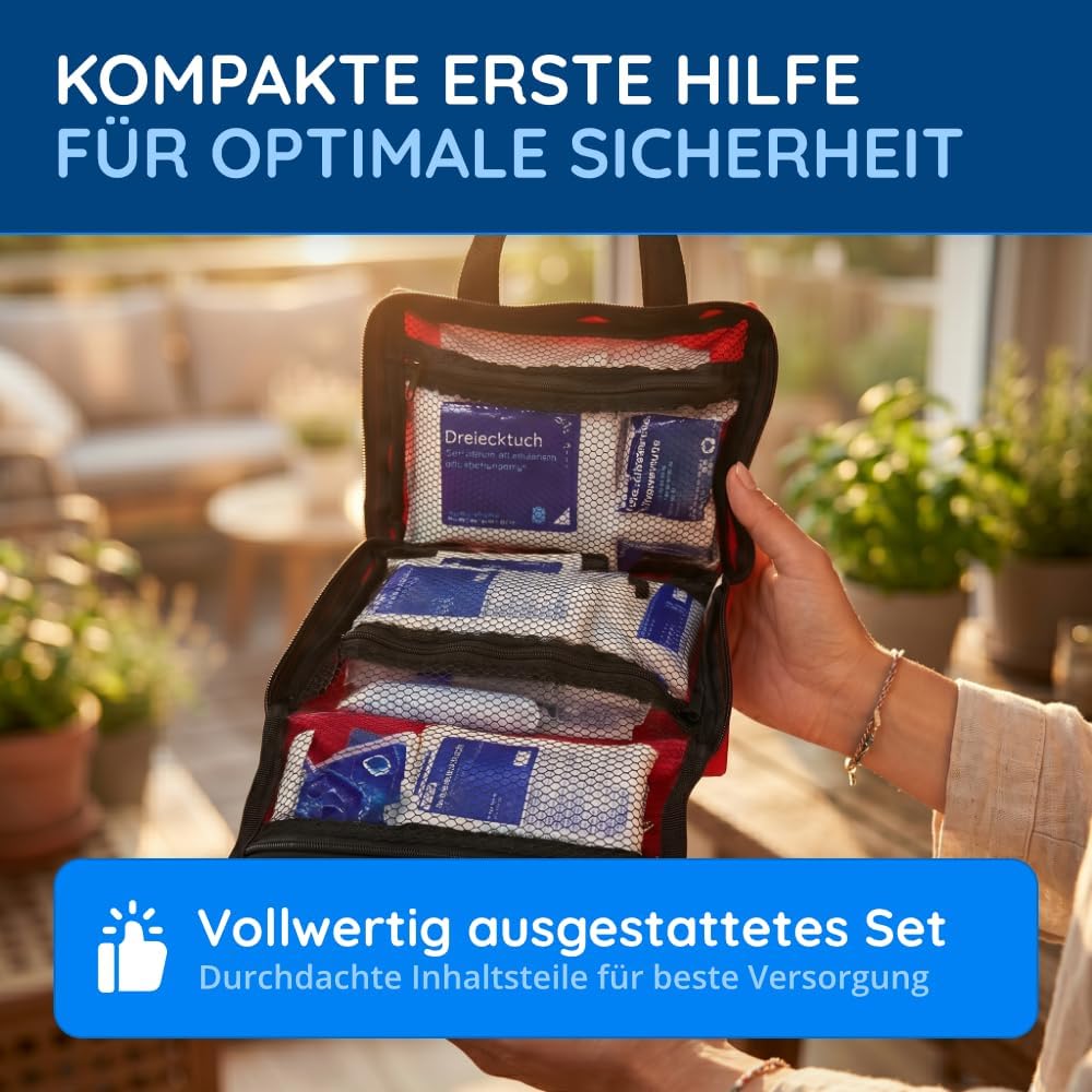 FLEXEO Erste-Hilfe-Set „Familie“ | 130-teilige Tragetasche | für Familien und Zuhause | inkl. Brandgel, Wundnahtstreifen und Augenspülung | Ideal als Hausapotheke, Vorsorge, für Haushalt mit Kindern – Bild 4