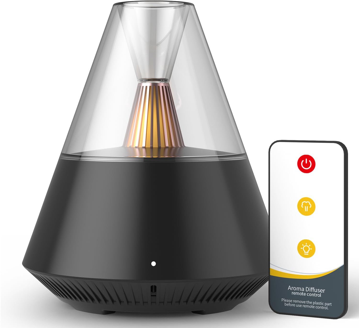 Diffusor für ätherische Öle, Diffusor mit Kerzenlicht, moderne Aroma-Duftlampe im Vulkan-Design, 150 ml Ultraschall-Luftbefeuchter mit Fernbedienung, 12-24H automatische Abschaltung, schwarz