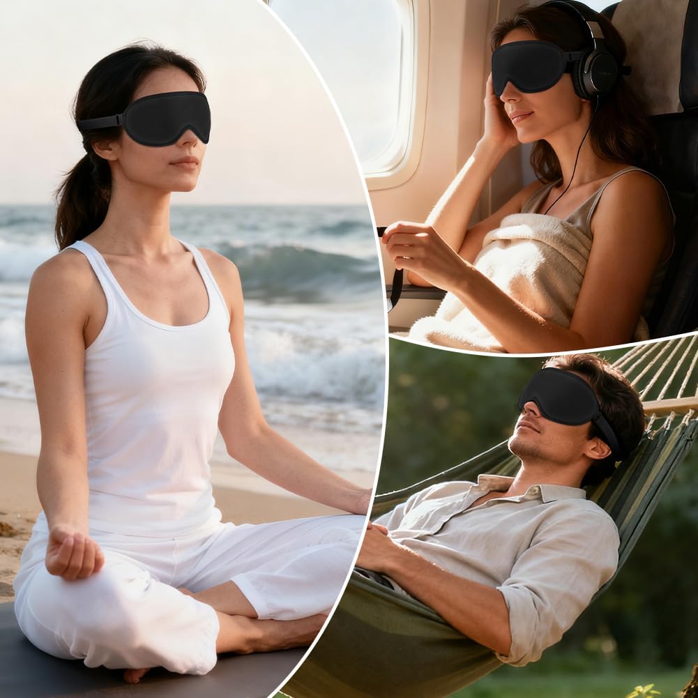 Schlafmaske, 1 x Schlafmaske mit verstellbarem Gummiband für Damen und Herren, Schlafmaske für Seitenschläfer, lichtblockierend und atmungsaktiv, 3D-Augenmaske für Reisen – Bild 8