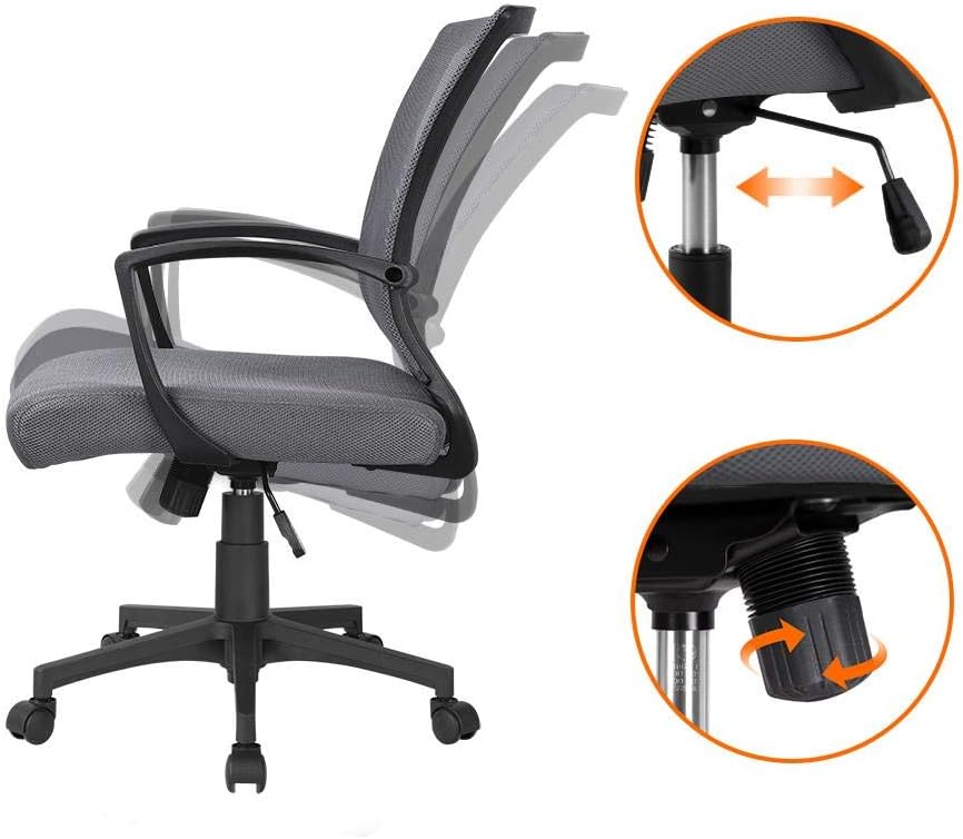 Yaheetech Ergonomischer Bürostuhl, Schreibtischstuhl mit Netzbezug, Arbeitsstuhl mit Armlehnen, Netz-Chefsessel, höhenverstellbarer Computerstuhl, Belastbarkeit 136 kg, atmungsaktiv, Wippfunktion, dunkel – Bild 8