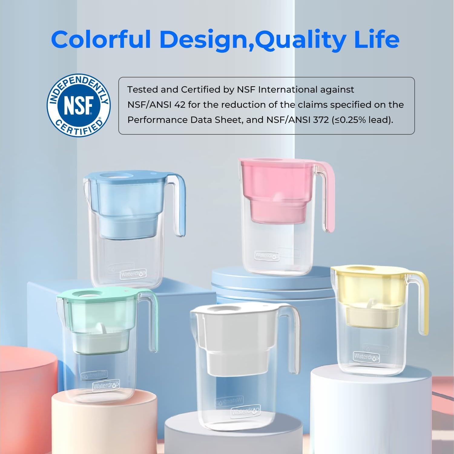 Waterdrop Elfin Kühlschrank-Wasserfilterkrug mit 3-Monats-Filter, 2,5 l, reduziert Fluorid, Chlor und mehr, NSF-zertifiziert, BPA-frei, Weiß (Ersatzfilter: WD-PF-01A Plus) – Bild 9