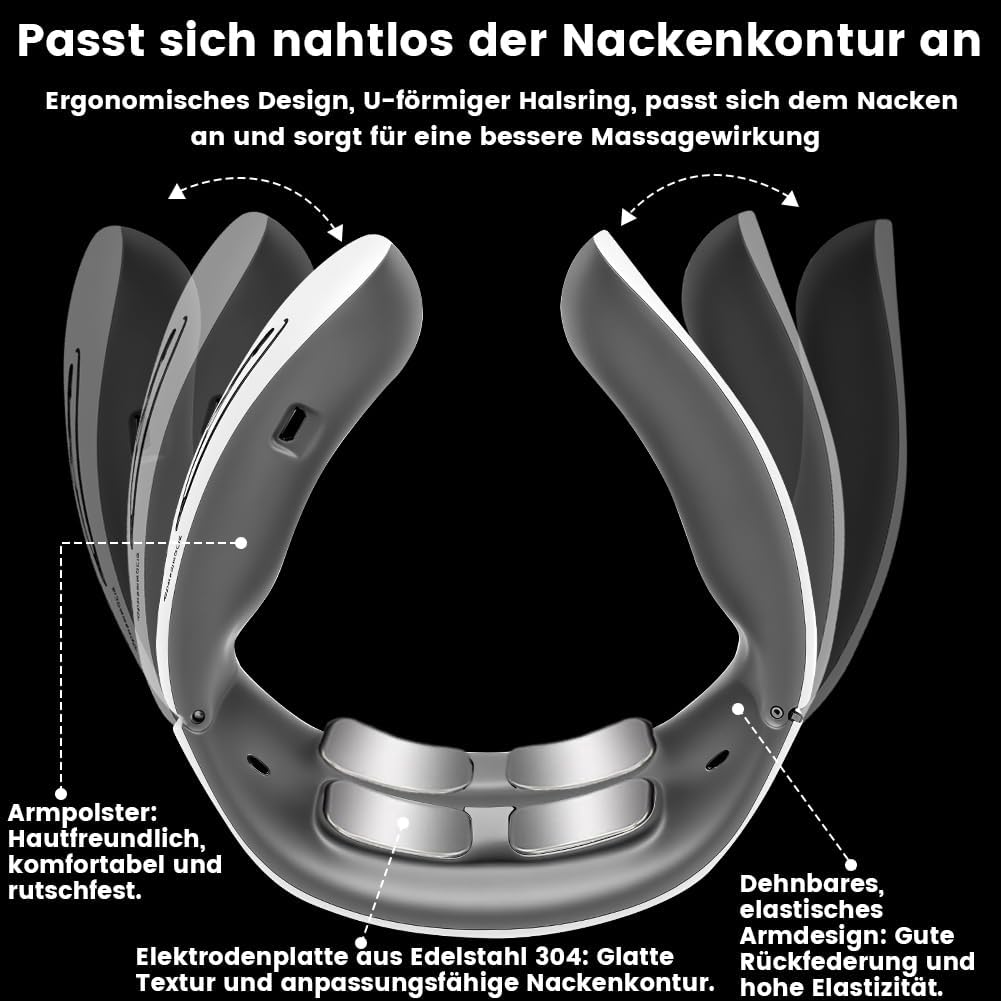 11-in-1-Nackenlösung, Nackenmassagegerät, elektrisches Nackenmassagegerät mit Wärme, 6 Modi, 9 Intensitätsstufen, kabelloses tragbares elektrisches Massagegerät für Nackenentspannung, Zuhause, Büro, Reisen – Bild 4