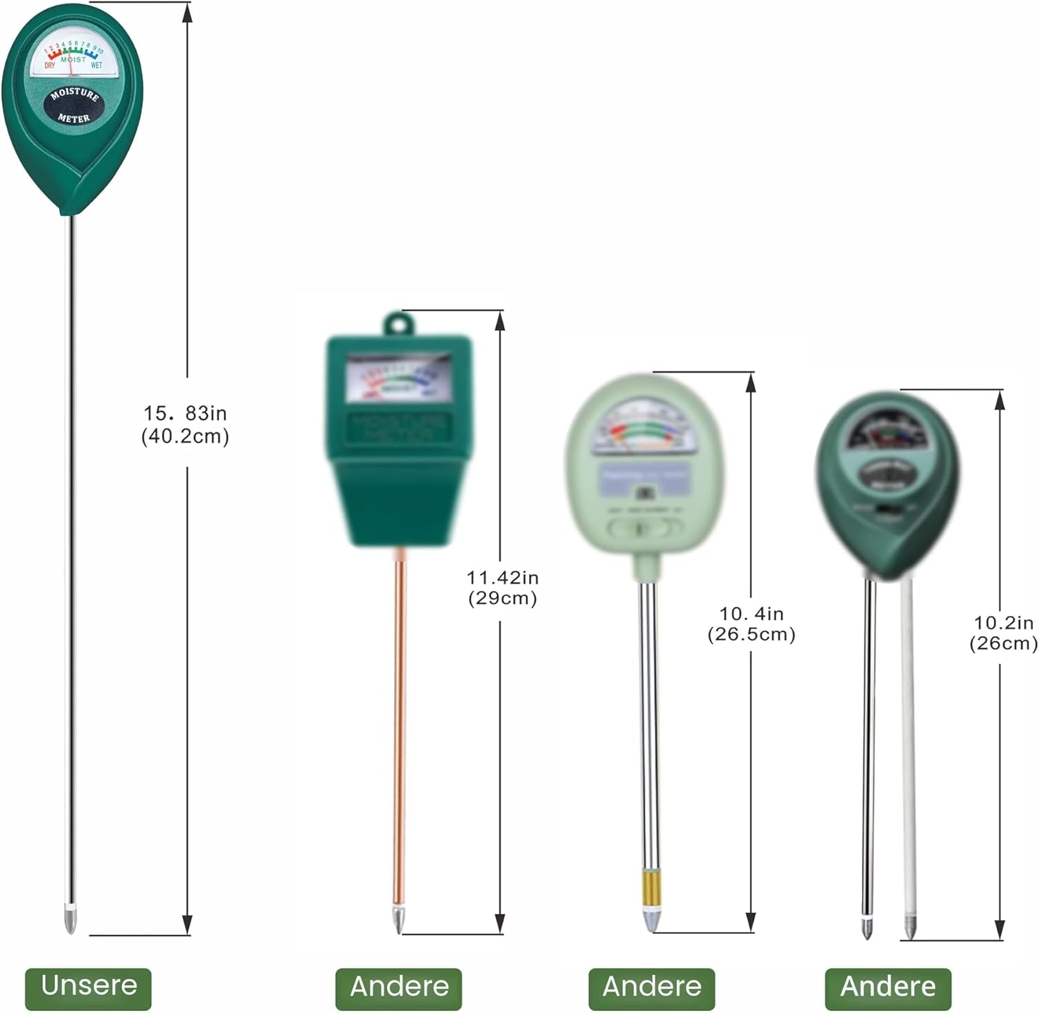 Lange Sonde für den tiefen Einsatz, Bodenfeuchtemessgerät, Bodenfeuchtemessgerät, Hygrometer für Garten und Landwirtschaft, Bodentester, keine Batterien erforderlich – Bild 7