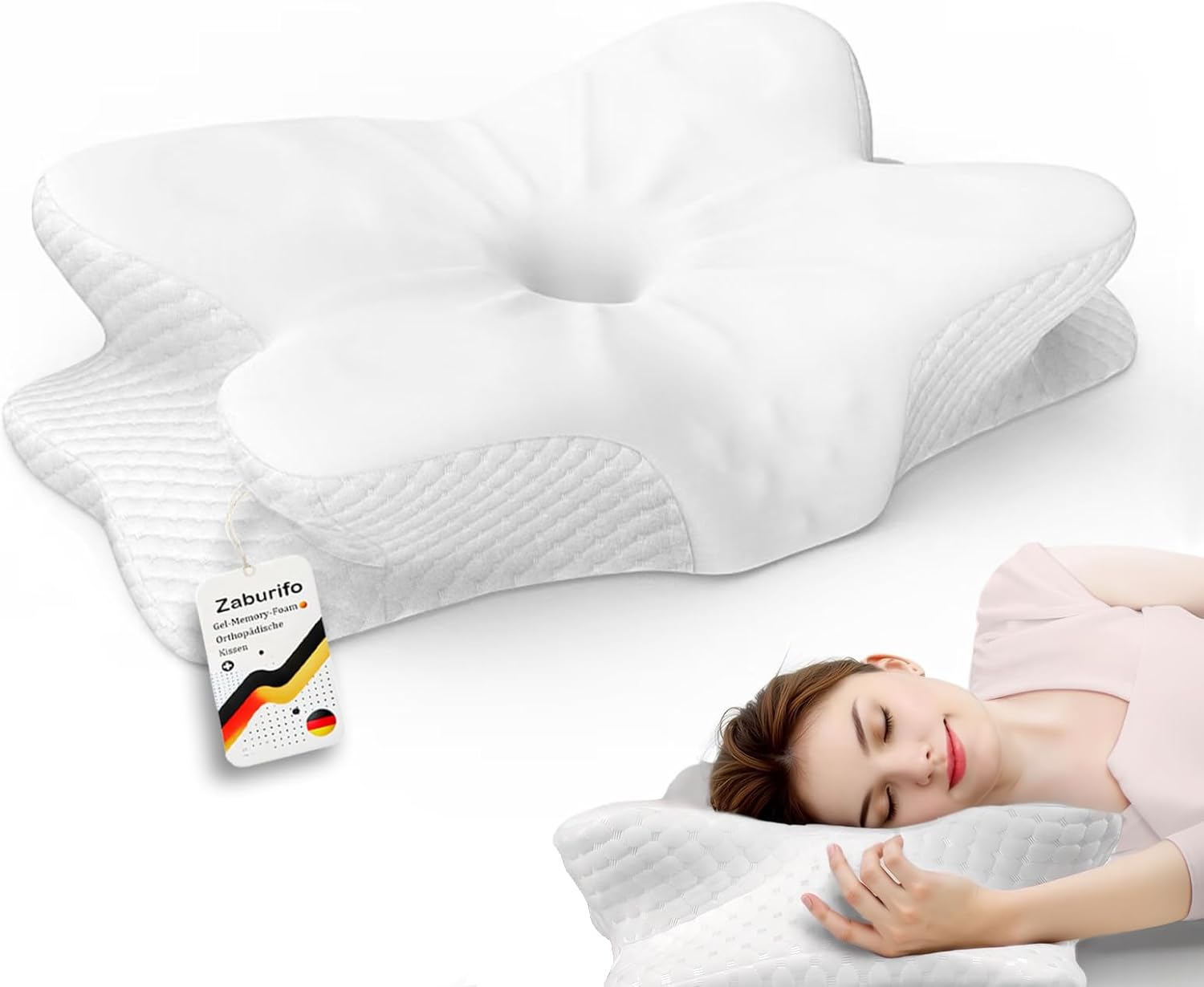 50D Orthopädisches Nackenkissen mit Memory-Schaum | EU-Geschmacksmusterpatent und Zertifizierungen | 2 Anti-Pilling-Bezüge | Verhindert und lindert Nackenschmerzen | Für alle Schlafpositionen (weiß)