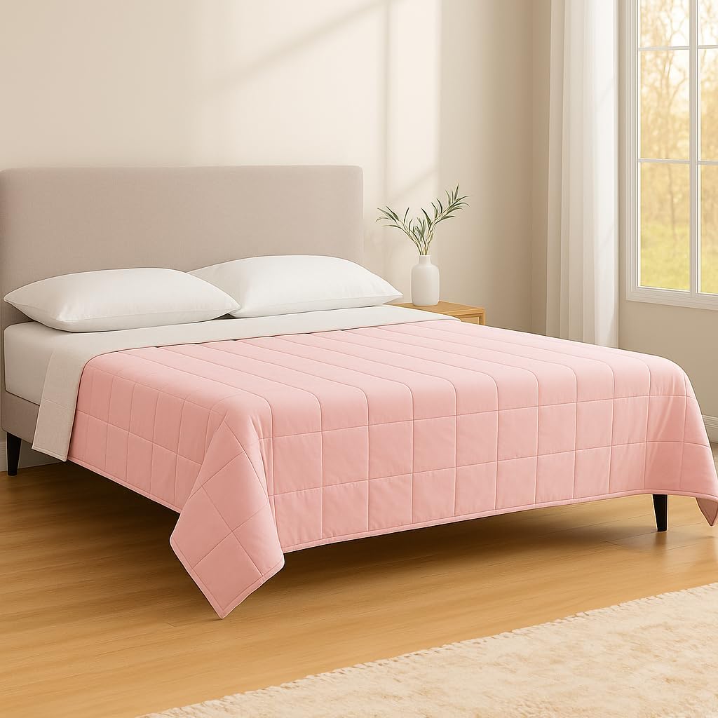 Harbour Housewares Beschwerte Decke mit Aufbewahrungstasche, 125 x 150 cm, 4 kg, rosa, 1 x schwere Bettdecke aus Baumwolle für Erwachsene, Überwurf mit Glasperlen, hochwertige 7-lagige Konstruktion, Angst – Bild 6