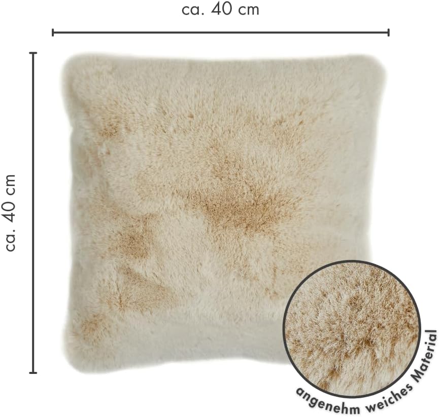 -LUXOR- Living Cushion Kunstfell Dekokissen Coste in Schaffelloptik, Flauschiges Kuschelkissen, Sofakissen für Wohnzimmer, 40 x 40 cm, Beige, 1 Stück – Bild 3