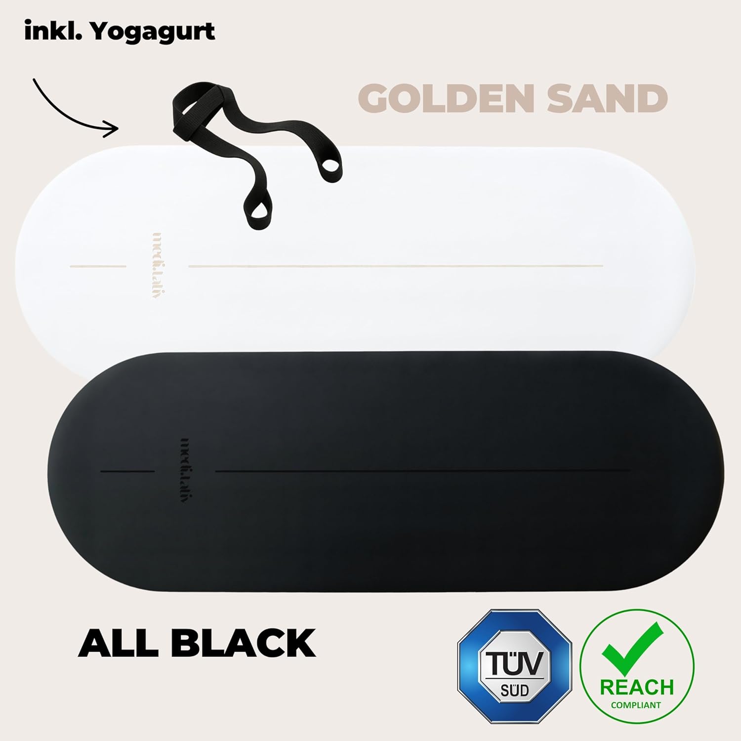 Ovale Yogamatte & Pilatesmatte in Kapselform, 190 x 68 x 0,42 cm, gelenkschonend, rutschfest & biologisch abbaubar, inklusive Tragegurt, TÜV geprüft & REACH zertifiziert – Bild 3
