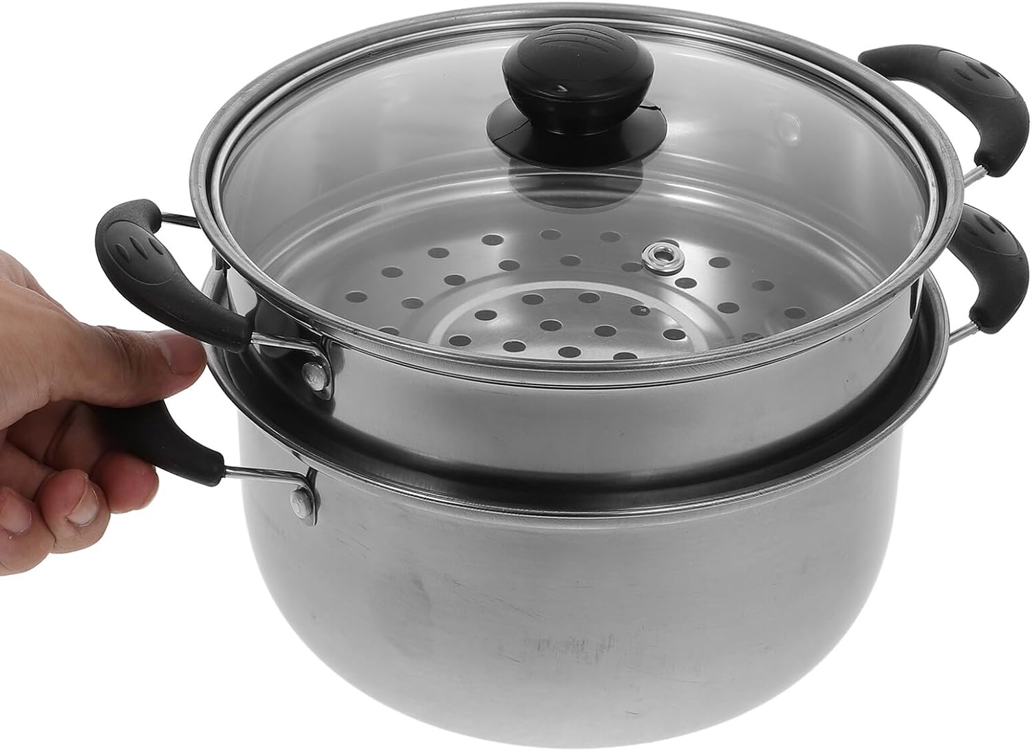 Dampfgarer und Suppentopf für gesundes Kochgeschirr, Edelstahl, 20 cm Durchmesser, mit verdicktem Boden, geeignet für Elektro- und Gasherde – Bild 3