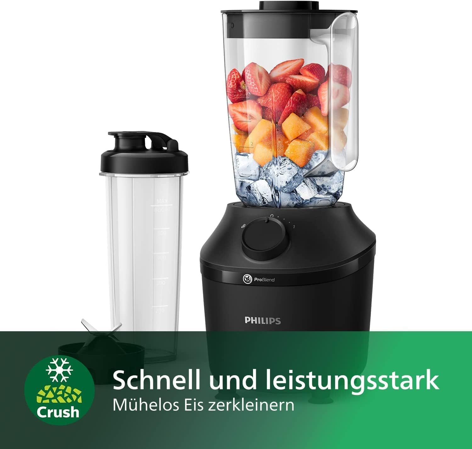 Philips HR2041/41 Standmixer (450 Watt, ProBlend-Technologie, 1,9 Liter Kunststoffbehälter, inkl. Trinkflasche) schwarz – Bild 5