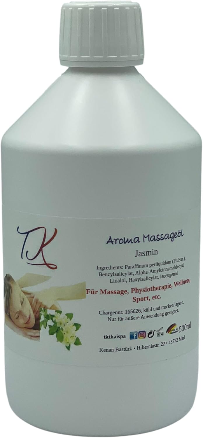 Aroma-Massageöl-Set-9 (2 x 500 ml) für Massage, Physiotherapie, Wellness, Sport etc. in pharmazeutischer Qualität (1000 ml, Jasmin & Zitrone) – Bild 2