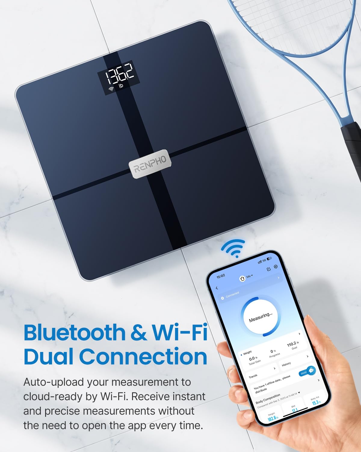 Renpho WiFi Smart Scales Bluetooth-Körperfettwaage, mit Körperfett und Muskelmasse, kabelloser Körperanalyse & Überwachung von 13 Körperwerten für Ihre Gesundheit – Bild 3