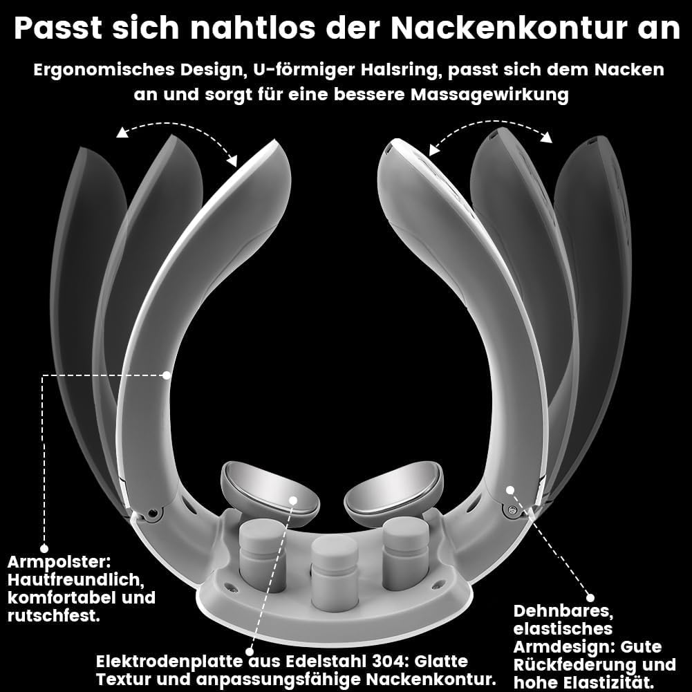 Nackenmassagegerät, intelligente Sprachansagen, Nackenmassagegerät mit 42 °C Wärmetherapie, 5 Modi, 15 Intensitätsstufen, tragbares elektrisches Massagegerät für Zuhause, Büro, Reisen – Bild 6