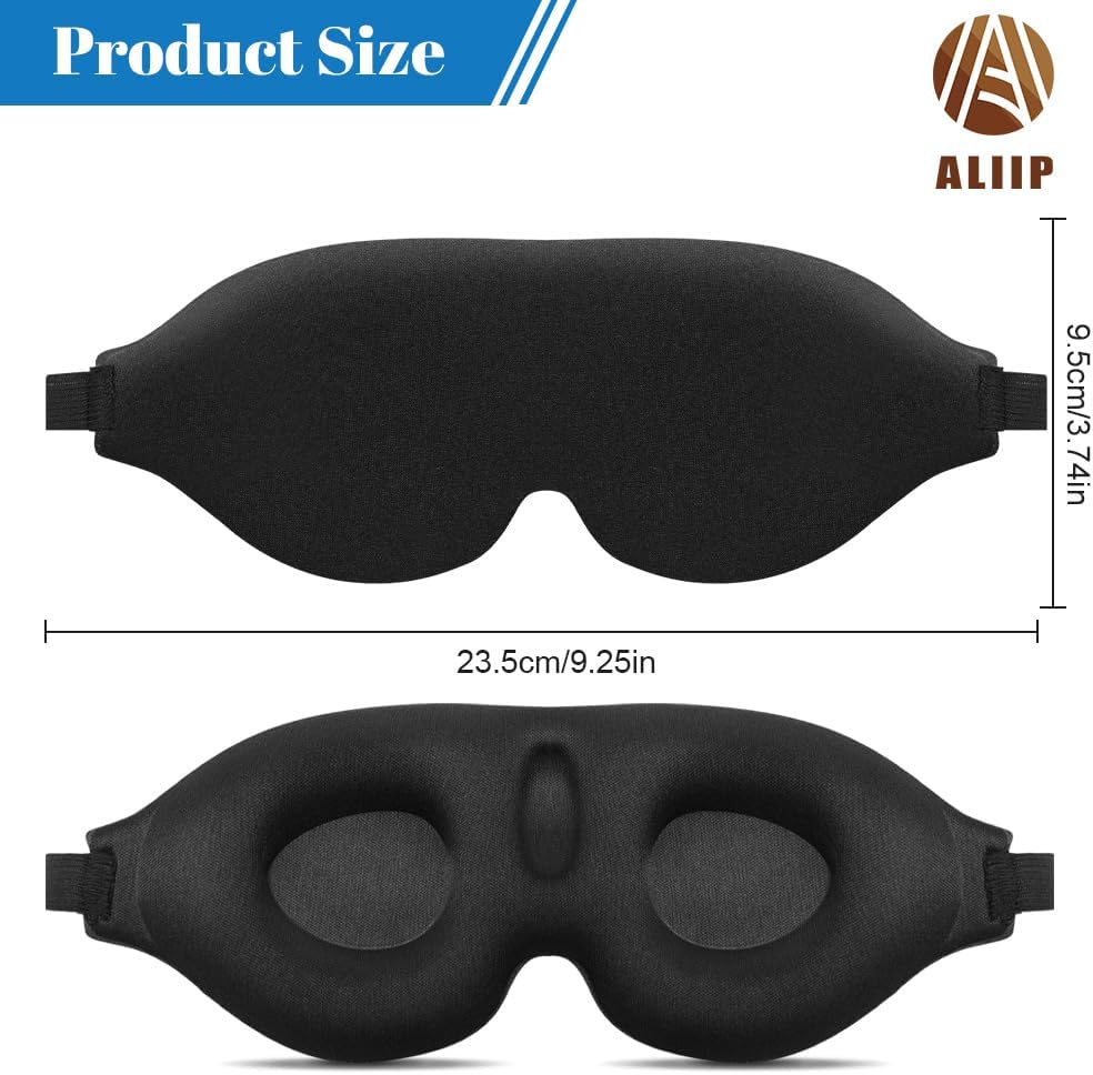 Schlafmaske für Seitenschläfer, 2er-Set, 3D-Lichtblockierung, atmungsaktive und bequeme Augenmaske mit verstellbarem Gummiband für Damen und Herren, Reise-Ohrstöpsel, Schwarz – Bild 2