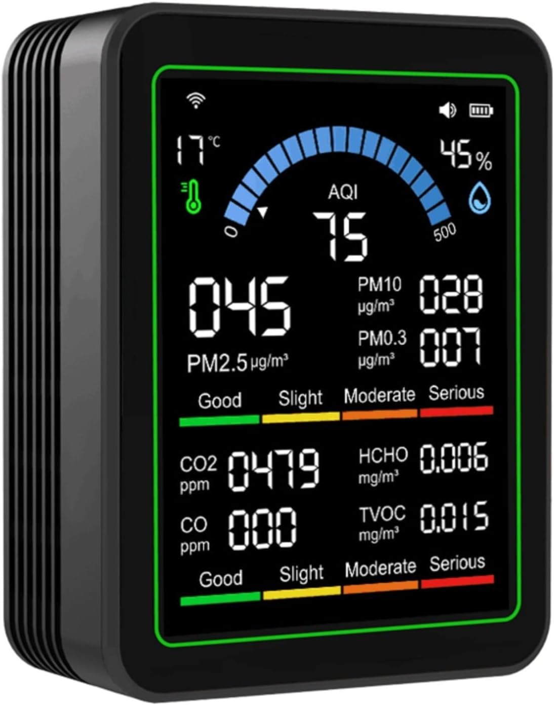 Tuya WiFi 10-in-1-Luftqualitätsmonitor mit CO-Formaldehyd-PM2,5-PM10-PM1,0-Sensoren, Temperatur- und Feuchtigkeitserkennung, 2,8-Zoll-TFT-Display (schwarz) – Bild 5