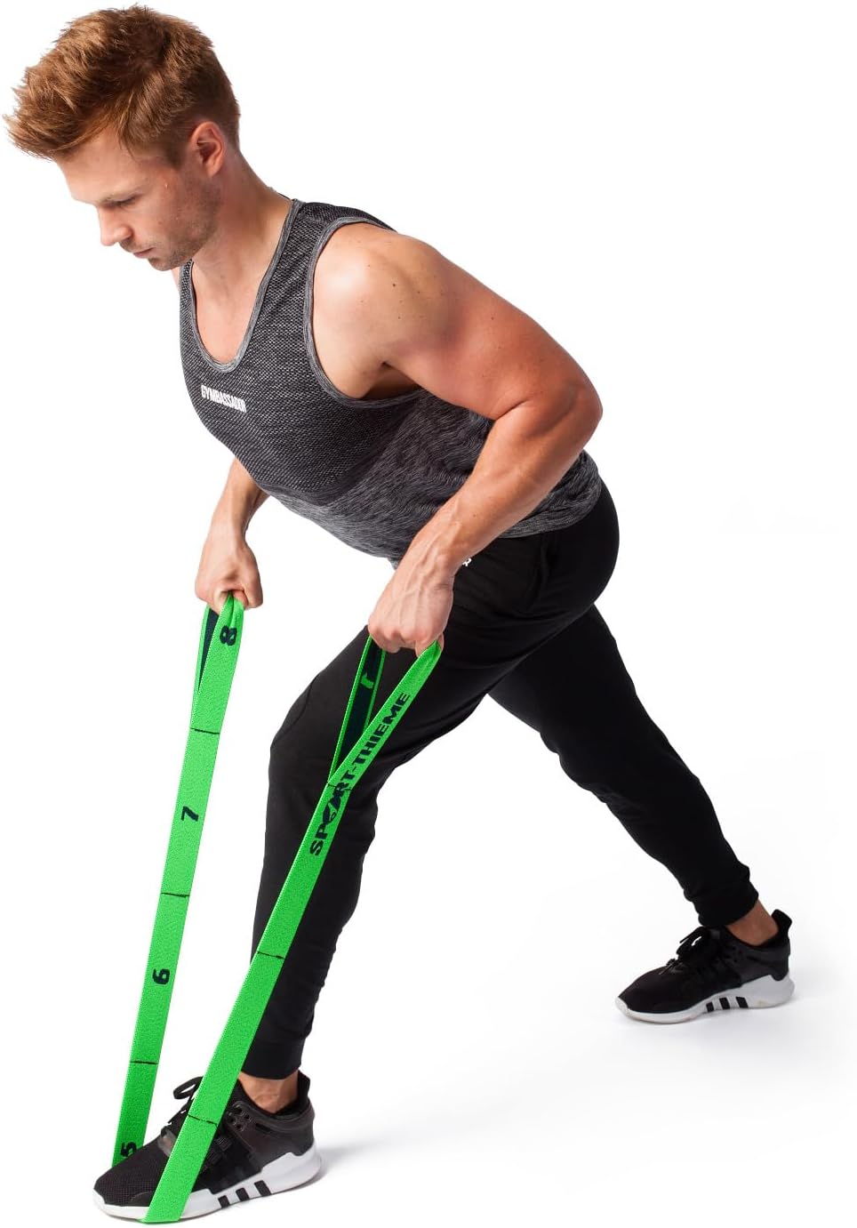 Sport-Thieme Fitnessband für Arme und Beine, elastisches Textilband, Gymnastikband, Widerstandsband mit Schlaufen, 3 Zugstärken und Farben: L: 96 cm Latex-Polyesterfäden Markenqualität – Bild 2