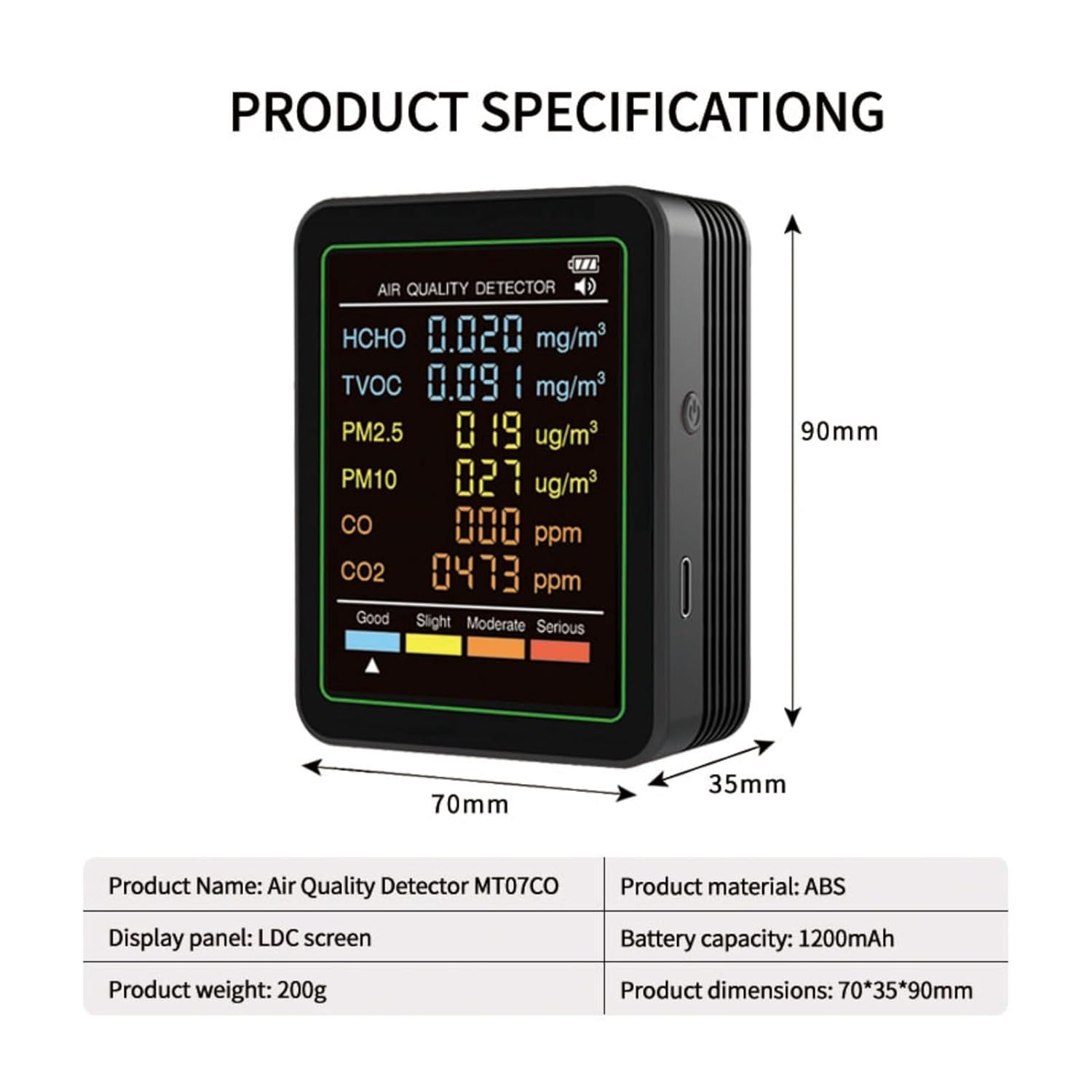 Cuifati 6-in-1 professioneller Raumluftqualitätsmonitor, tragbarer CO2-Monitor für den Innenbereich, HCHO, CO-Monitor, TVOC, PM2,5, PM10, Monitor für saubere Luft in geschlossenen Räumen – Bild 9